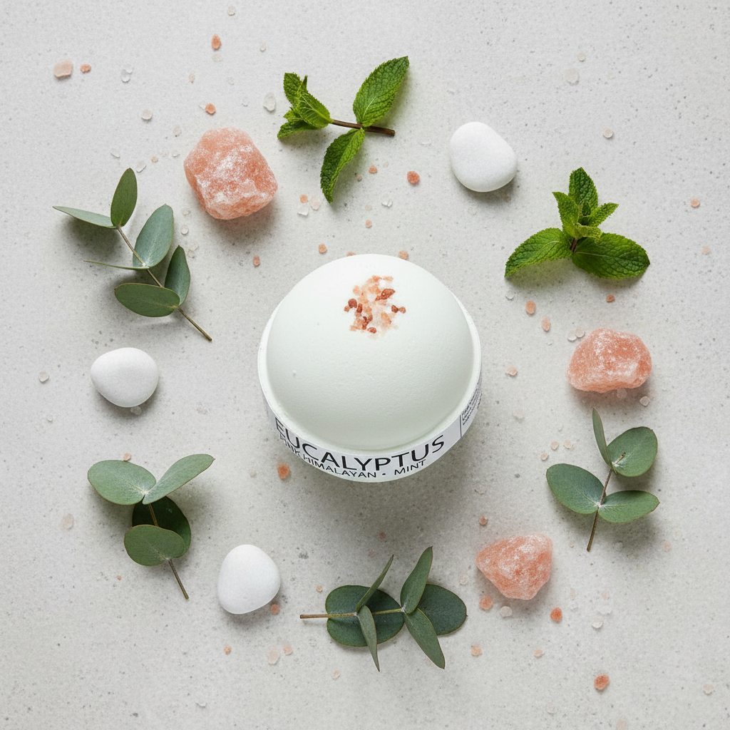 Flat Lay – Eucalyptus Mint & Himalayan Salt Bath Bomb