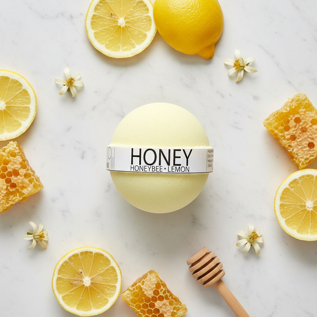 Flat Lay – Honeybee Lemon Bath Bomb