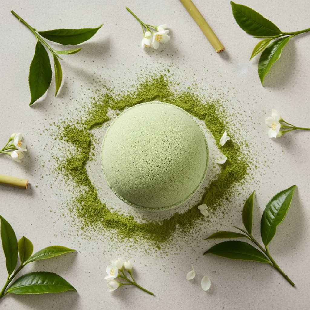 Flat Lay – Matcha Green Tea Bath Bomb
