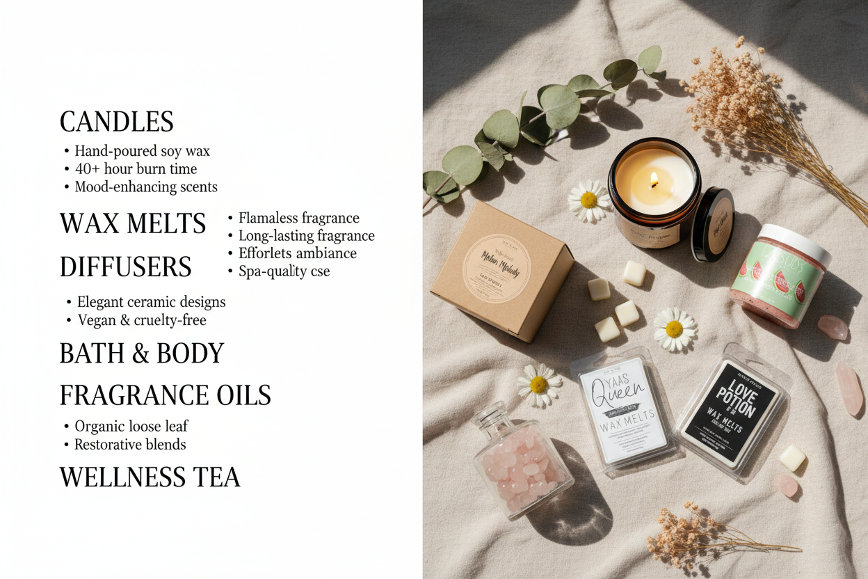 Homepage hero with gemstone diffuser