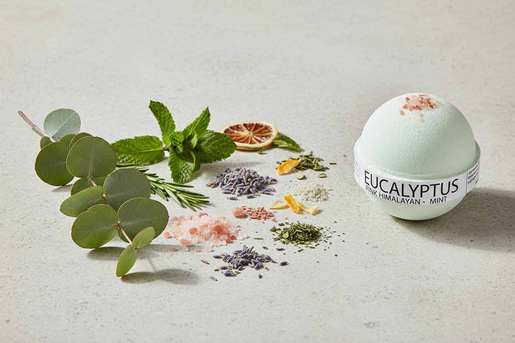 Ingredient Shot – Eucalyptus Mint & Himalayan Salt Bath Bomb