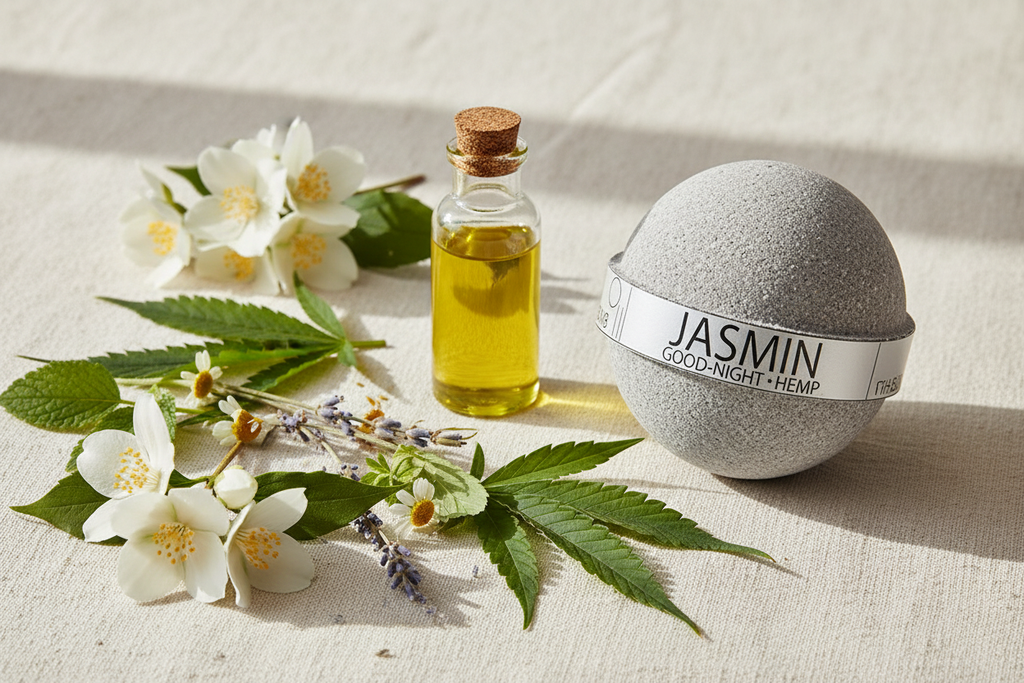 Ingredient Shot – Goodnight Jasmine & Hemp Oil Bath Bomb
