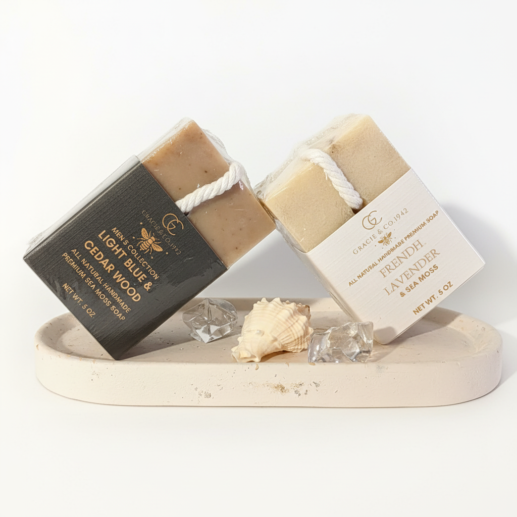 Light Blue & Cedar Wood and French Lavender Soaps - Angle 2